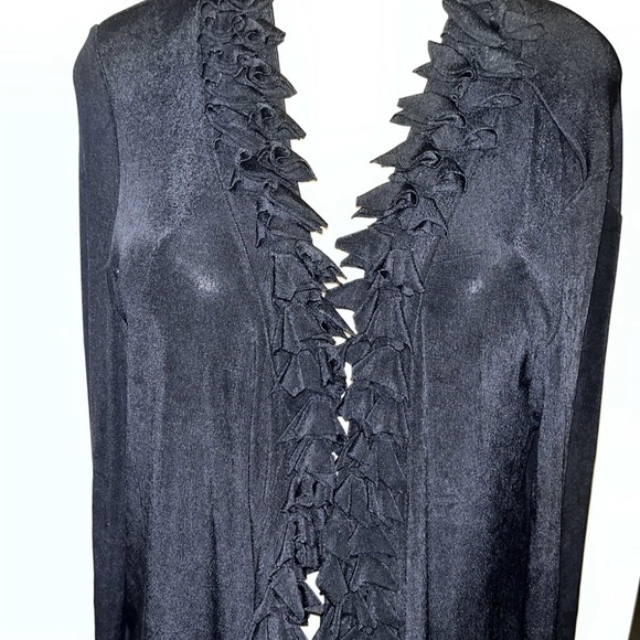 Travelers by Chico’s 2 black lounge open front top ruffled trim - Picture 2 of 5
